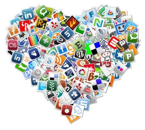 Logos of social media combined to form a heart shape