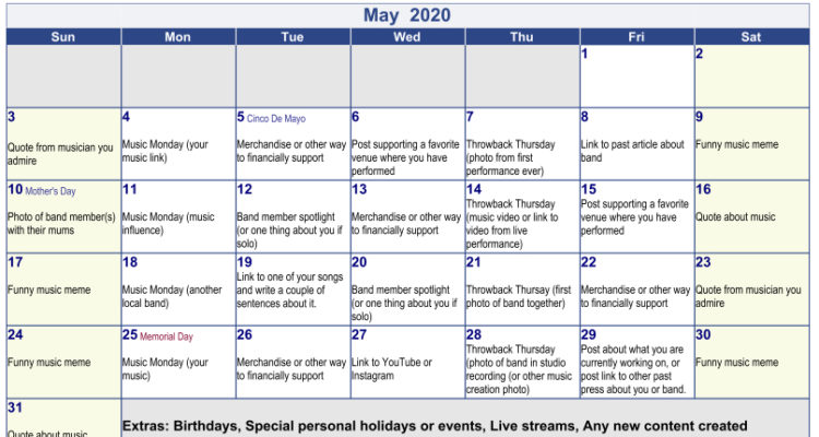 May posting calendar